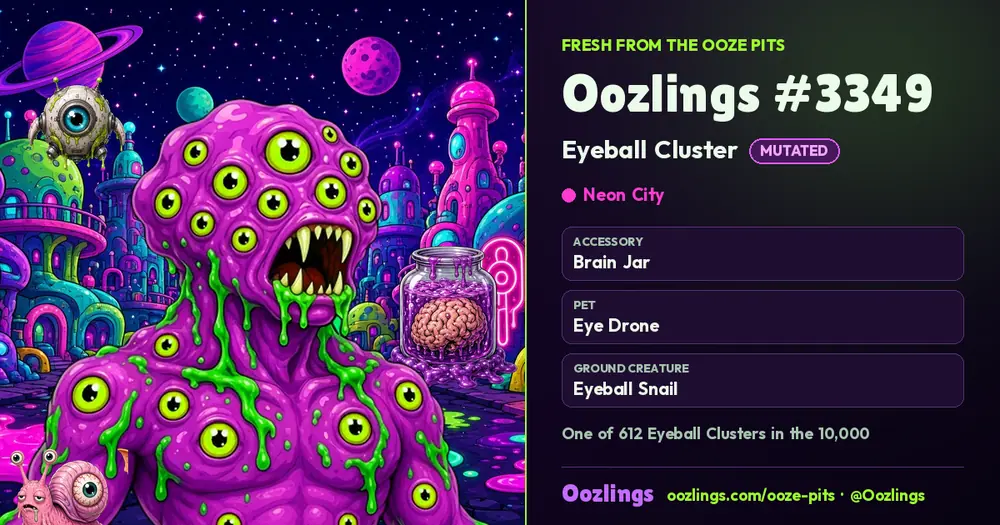 Oozlings #3349, a Mutated Eyeball Cluster in Neon City