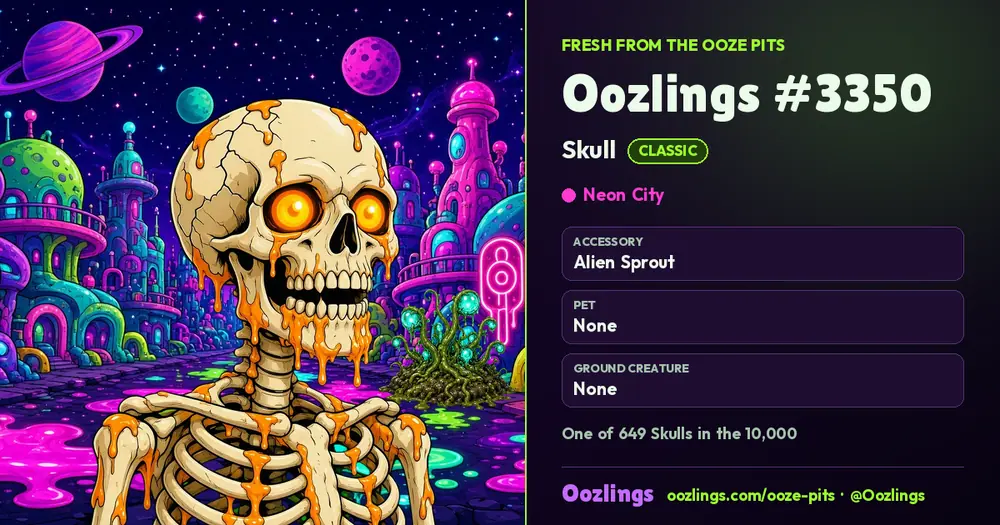 Oozlings #3350, a Classic Skull in Neon City