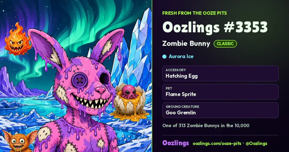 Oozlings #3353, a Classic Zombie Bunny in Aurora Ice
