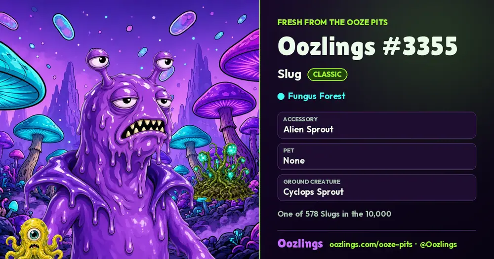 Oozlings #3355, a Classic Slug in Fungus Forest