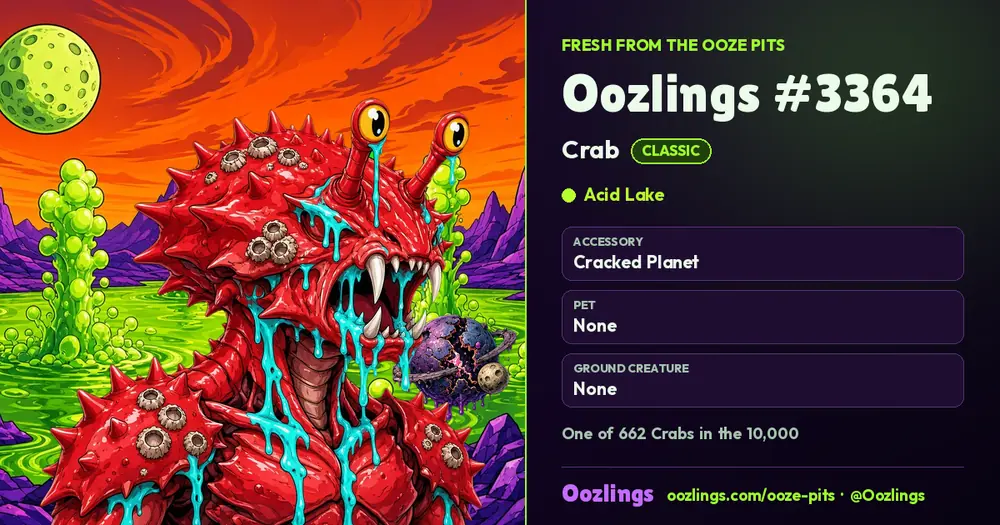 Oozlings #3364, a Classic Crab in Acid Lake