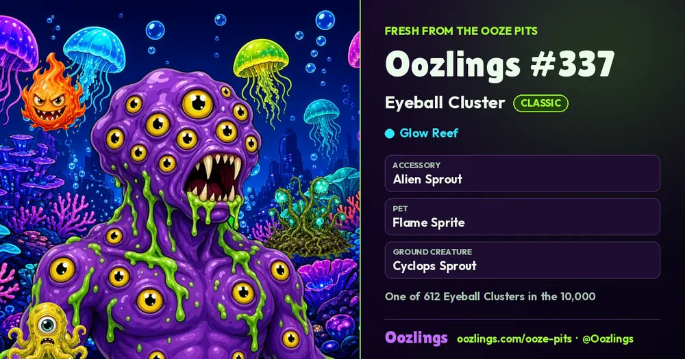 Oozlings #337, a Classic Eyeball Cluster in Glow Reef