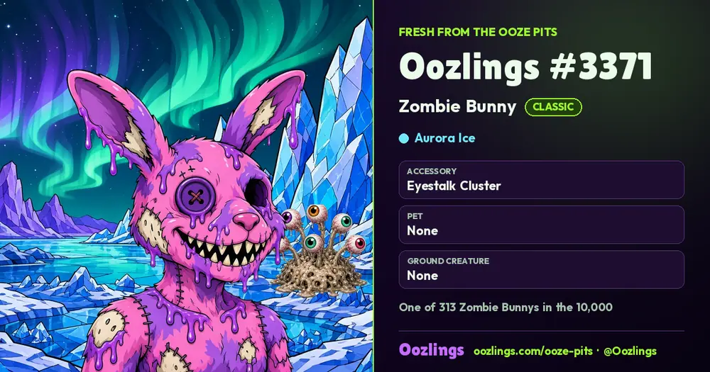 Oozlings #3371, a Classic Zombie Bunny in Aurora Ice