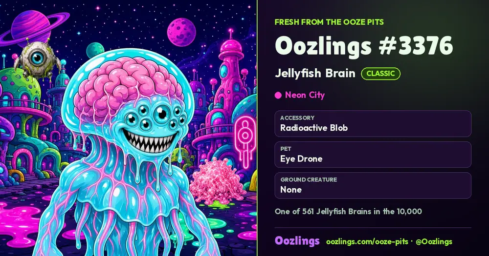 Oozlings #3376, a Classic Jellyfish Brain in Neon City