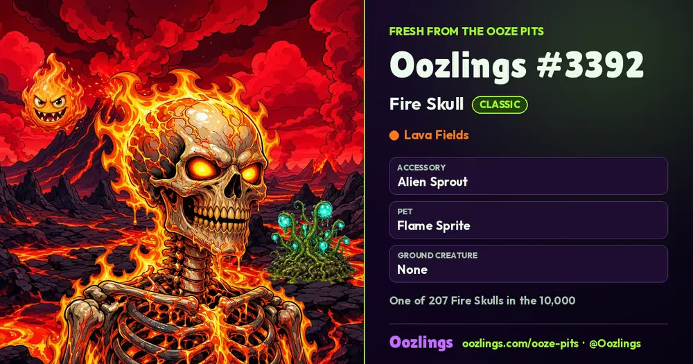 Oozlings #3392, a Classic Fire Skull in Lava Fields