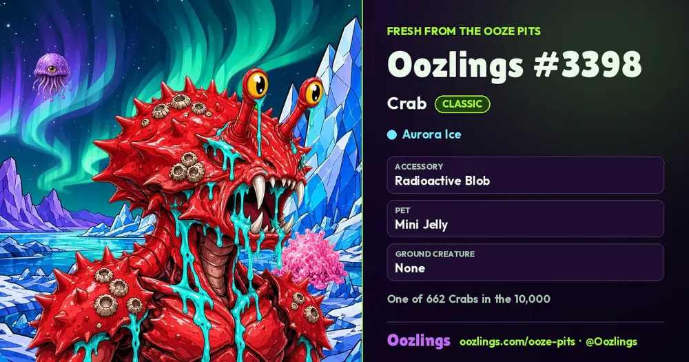 Oozlings #3398, a Classic Crab in Aurora Ice