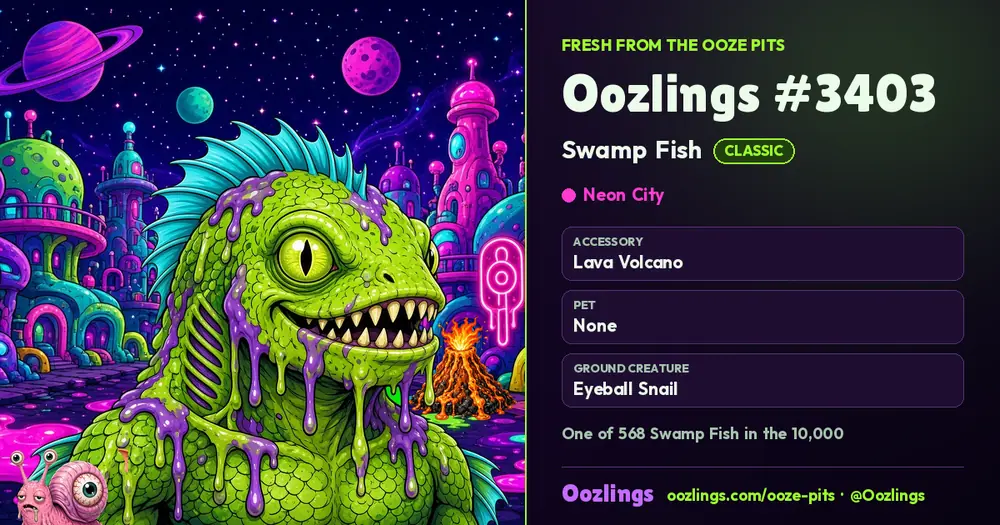 Oozlings #3403, a Classic Swamp Fish in Neon City
