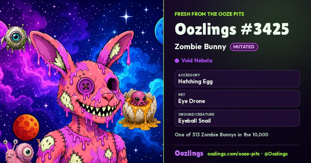 Oozlings #3425, a Mutated Zombie Bunny in Void Nebula