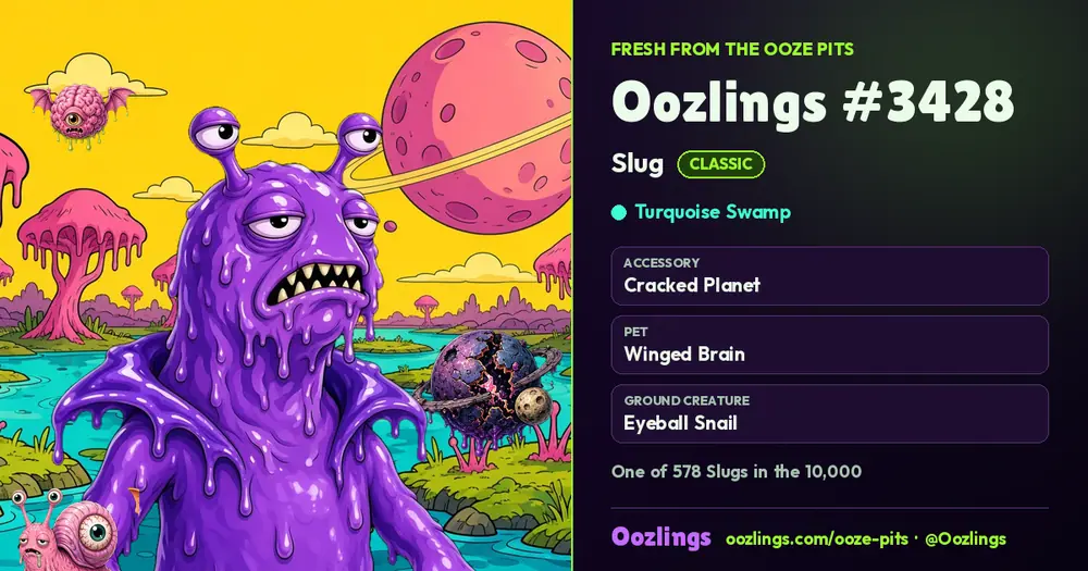 Oozlings #3428, a Classic Slug in Turquoise Swamp