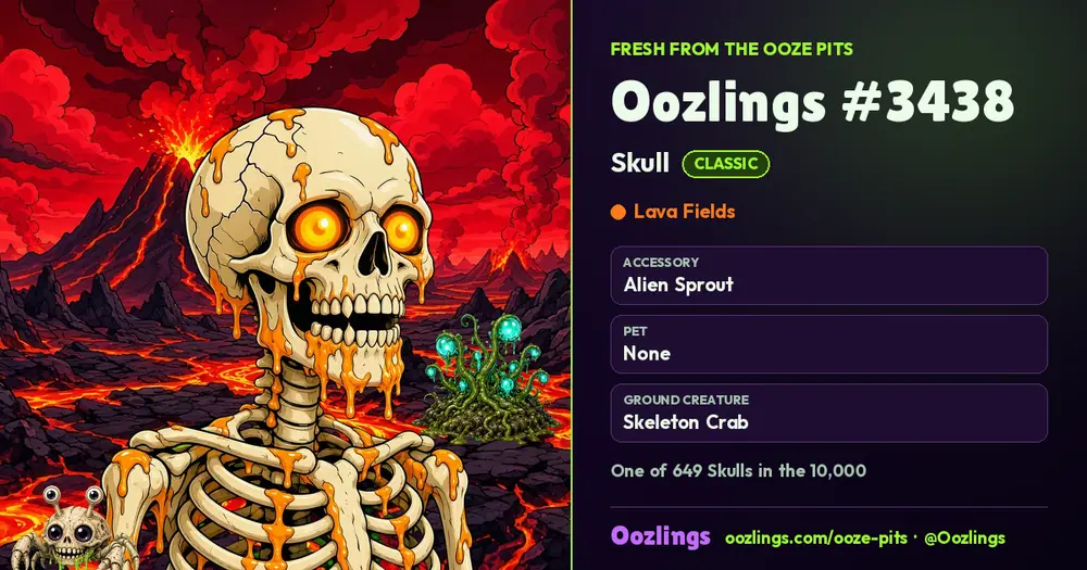 Oozlings #3438, a Classic Skull in Lava Fields