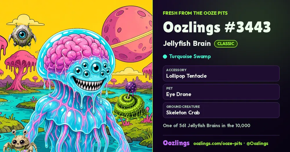 Oozlings #3443, a Classic Jellyfish Brain in Turquoise Swamp