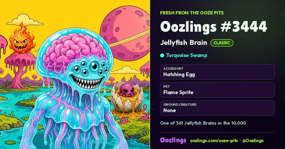 Oozlings #3444, a Classic Jellyfish Brain in Turquoise Swamp