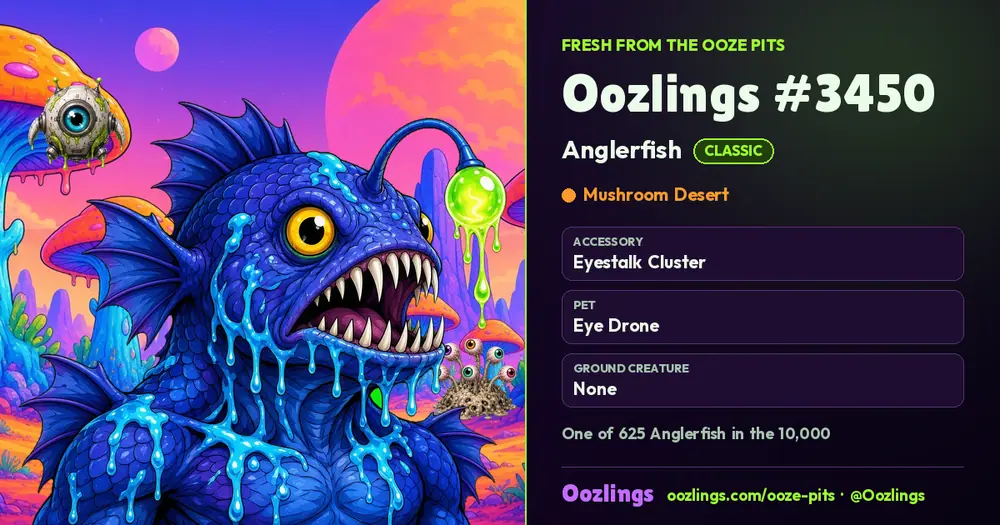 Oozlings #3450, a Classic Anglerfish in Mushroom Desert