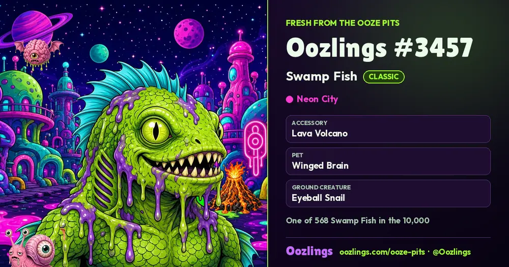 Oozlings #3457, a Classic Swamp Fish in Neon City