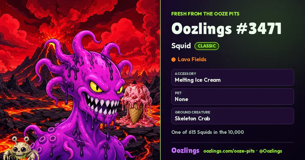 Oozlings #3471, a Classic Squid in Lava Fields
