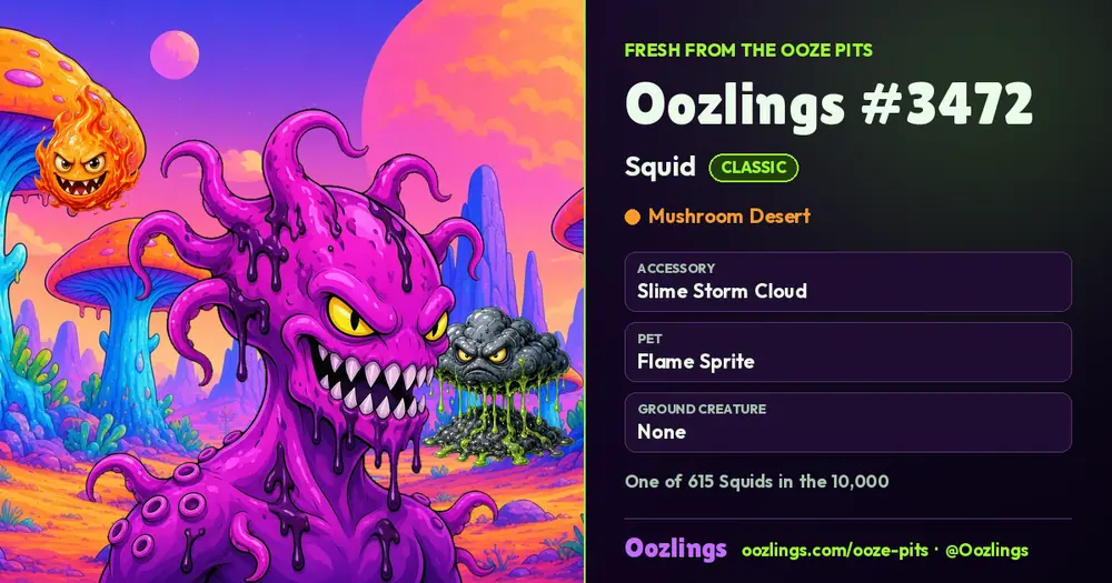 Oozlings #3472, a Classic Squid in Mushroom Desert