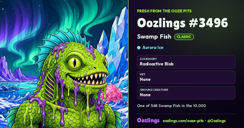 Oozlings #3496, a Classic Swamp Fish in Aurora Ice