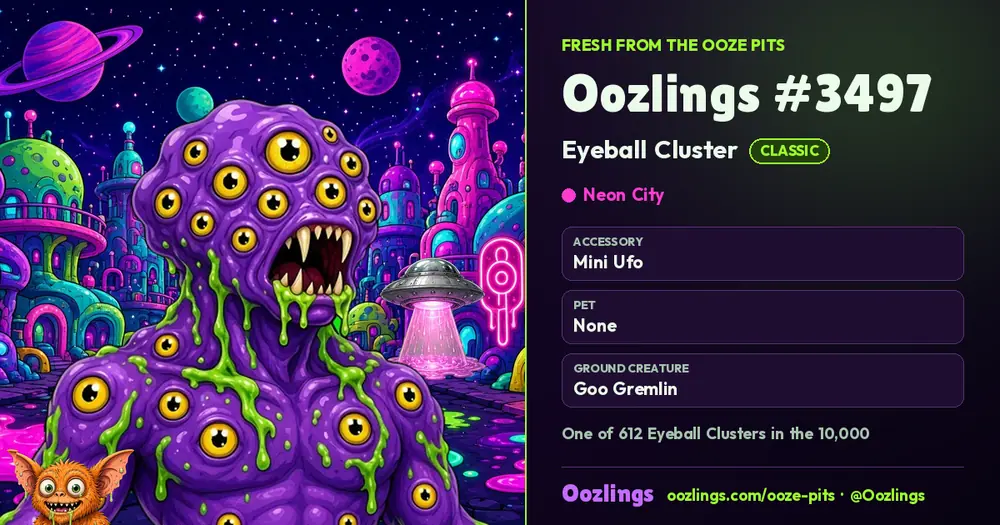 Oozlings #3497, a Classic Eyeball Cluster in Neon City