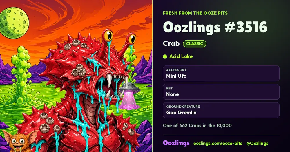 Oozlings #3516, a Classic Crab in Acid Lake