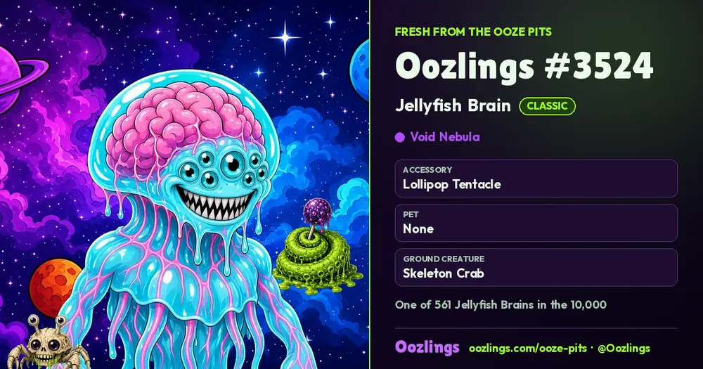 Oozlings #3524, a Classic Jellyfish Brain in Void Nebula