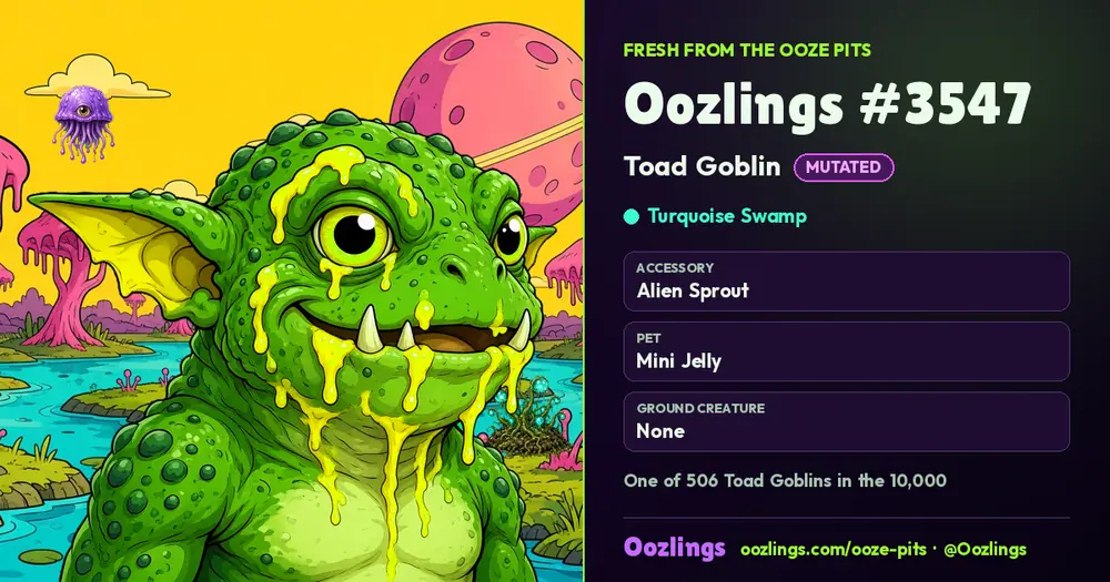 Oozlings #3547, a Mutated Toad Goblin in Turquoise Swamp