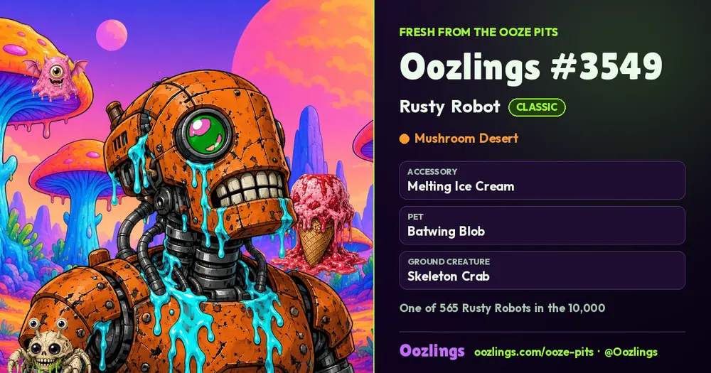 Oozlings #3549, a Classic Rusty Robot in Mushroom Desert