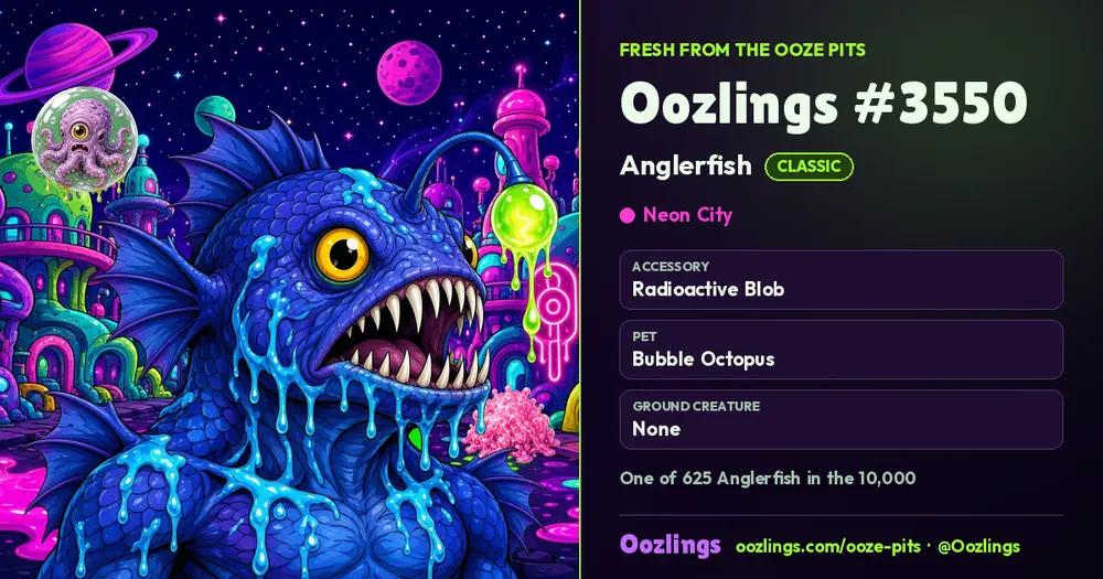 Oozlings #3550, a Classic Anglerfish in Neon City