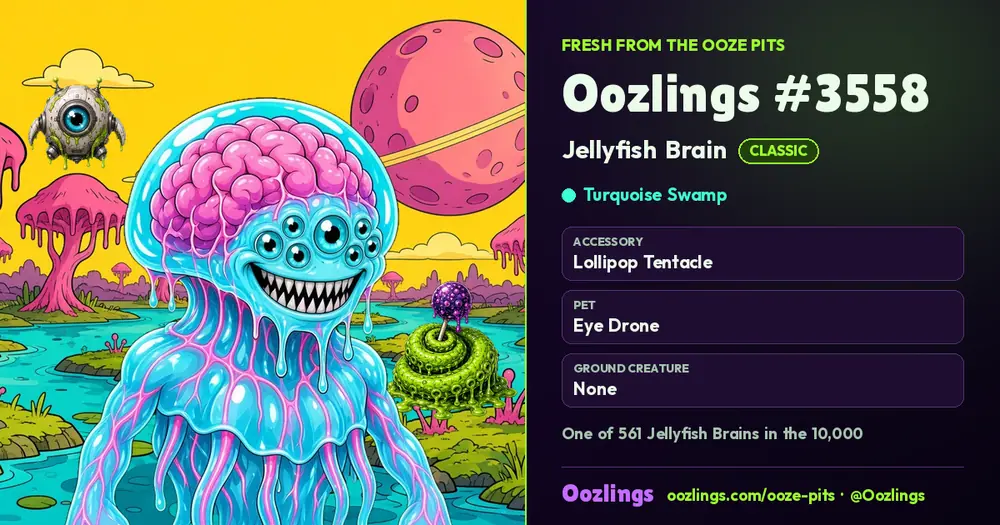 Oozlings #3558, a Classic Jellyfish Brain in Turquoise Swamp