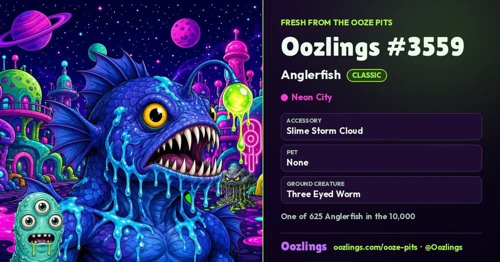 Oozlings #3559, a Classic Anglerfish in Neon City