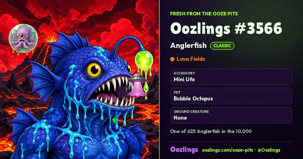 Oozlings #3566, a Classic Anglerfish in Lava Fields