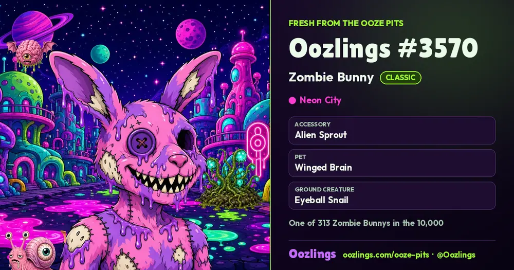 Oozlings #3570, a Classic Zombie Bunny in Neon City