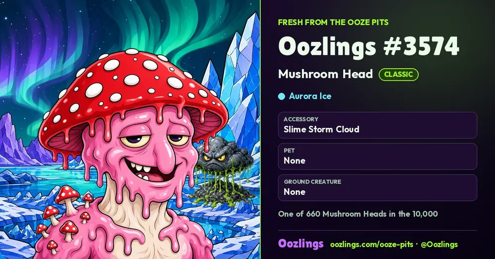 Oozlings #3574, a Classic Mushroom Head in Aurora Ice