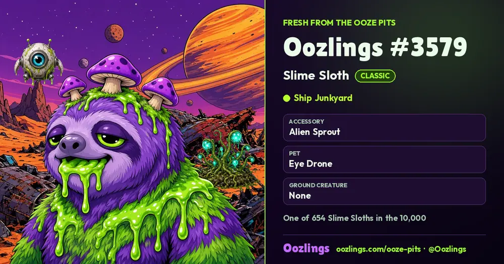Oozlings #3579, a Classic Slime Sloth in Ship Junkyard