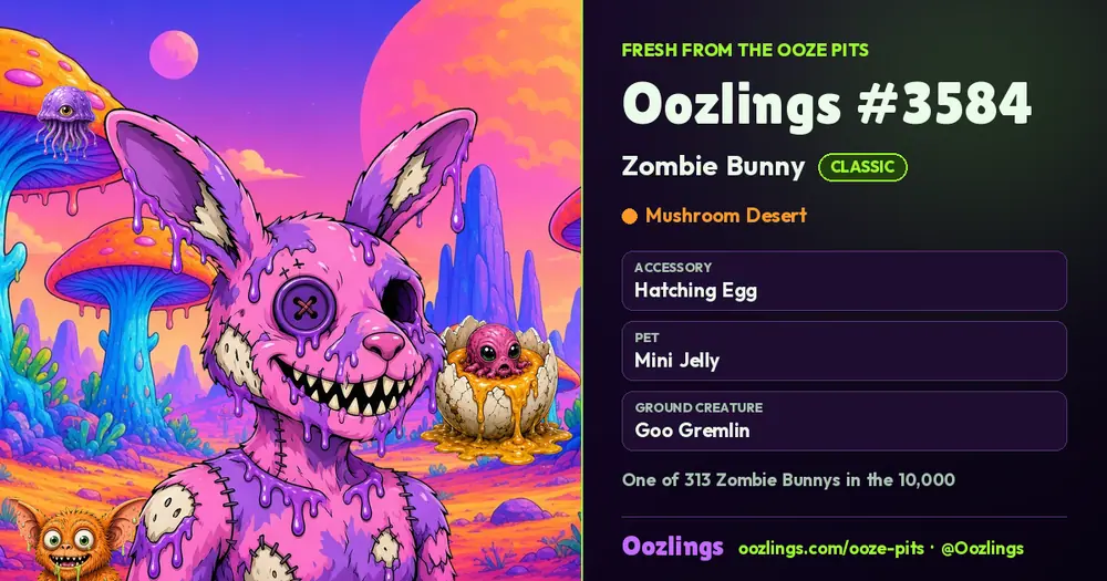 Oozlings #3584, a Classic Zombie Bunny in Mushroom Desert