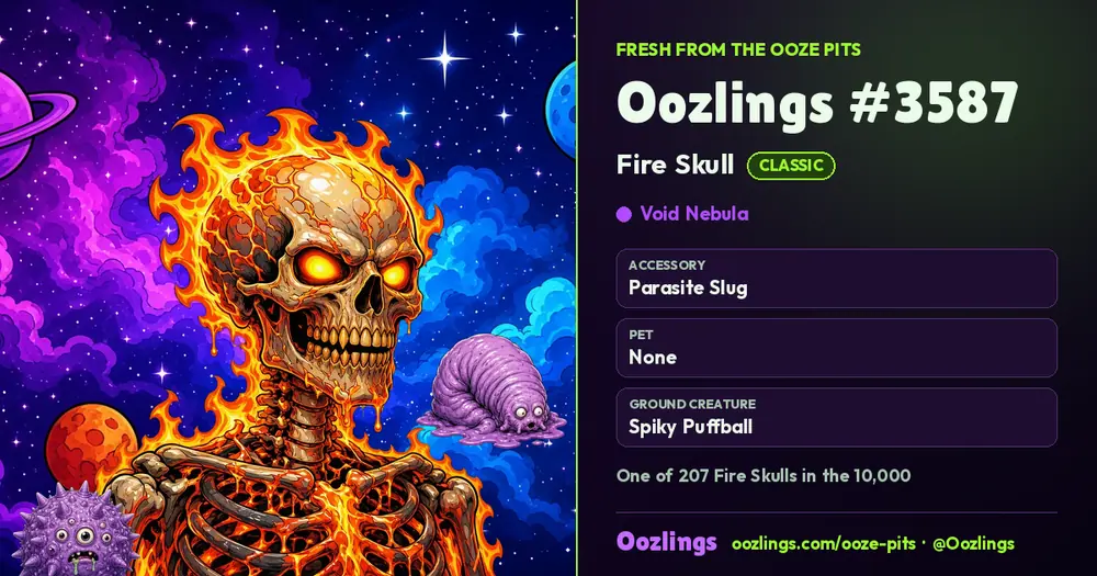 Oozlings #3587, a Classic Fire Skull in Void Nebula