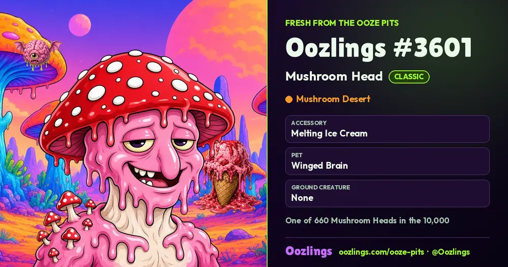 Oozlings #3601, a Classic Mushroom Head in Mushroom Desert