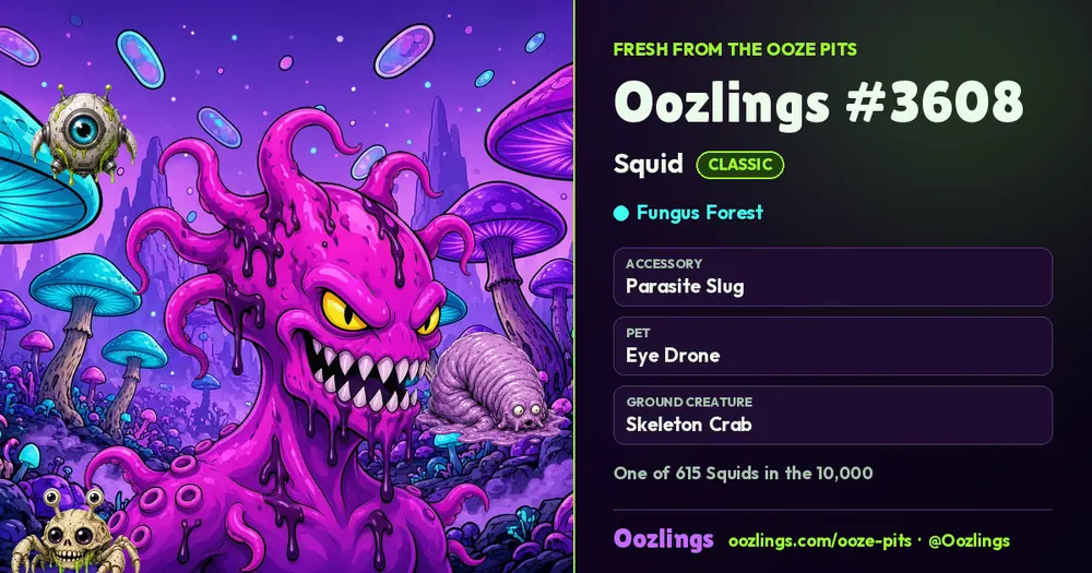 Oozlings #3608, a Classic Squid in Fungus Forest