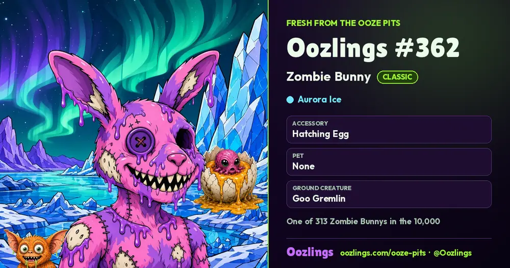 Oozlings #362, a Classic Zombie Bunny in Aurora Ice