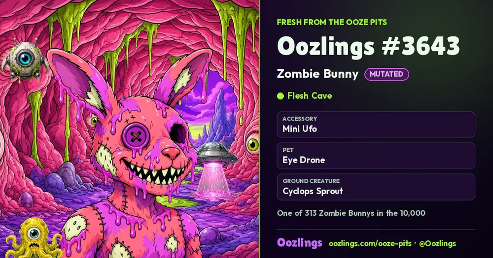 Oozlings #3643, a Mutated Zombie Bunny in Flesh Cave