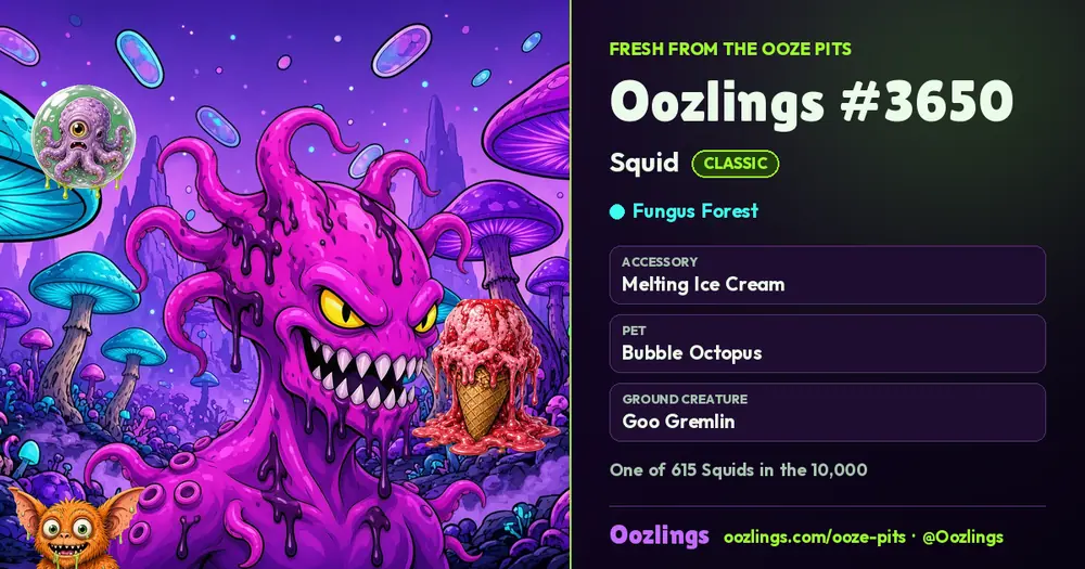 Oozlings #3650, a Classic Squid in Fungus Forest