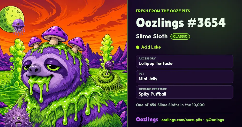 Oozlings #3654, a Classic Slime Sloth in Acid Lake