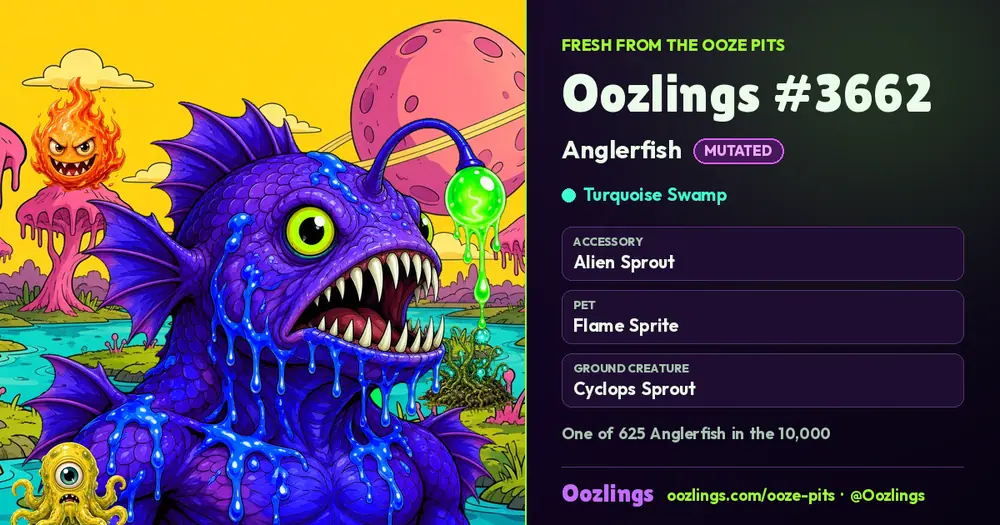 Oozlings #3662, a Mutated Anglerfish in Turquoise Swamp
