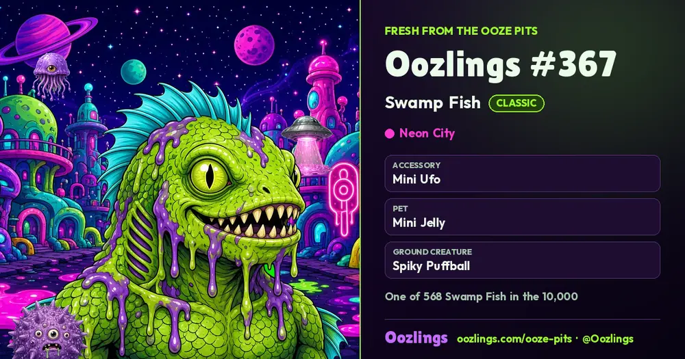 Oozlings #367, a Classic Swamp Fish in Neon City