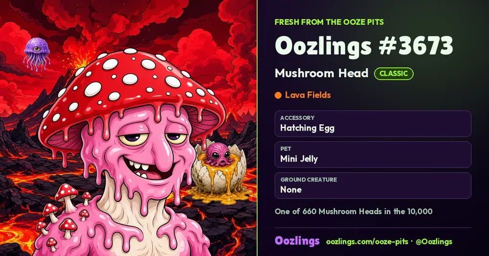 Oozlings #3673, a Classic Mushroom Head in Lava Fields