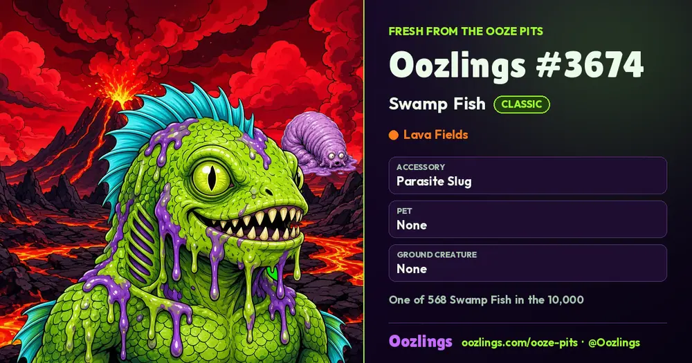 Oozlings #3674, a Classic Swamp Fish in Lava Fields