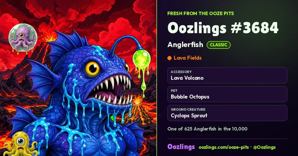 Oozlings #3684, a Classic Anglerfish in Lava Fields