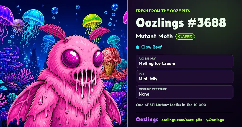 Oozlings #3688, a Classic Mutant Moth in Glow Reef