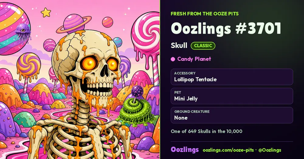 Oozlings #3701, a Classic Skull in Candy Planet