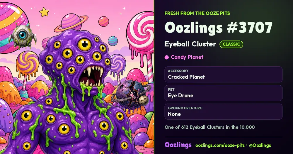 Oozlings #3707, a Classic Eyeball Cluster in Candy Planet