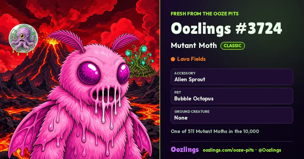 Oozlings #3724, a Classic Mutant Moth in Lava Fields